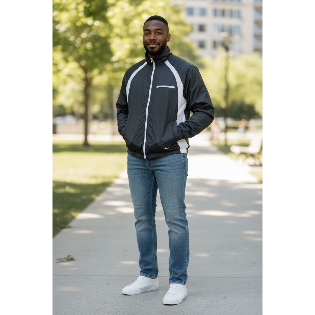Vintage Nike Jacket Mens Medium Black White Windbreaker 90s Mesh Running Active